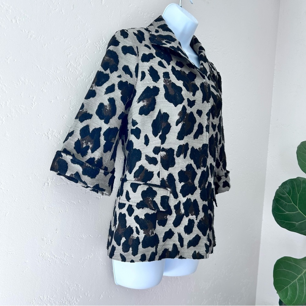 LAFAYETTE 148 Wool Jacquard Leopard Print Blazer Size 6 - Picture 4 of 13